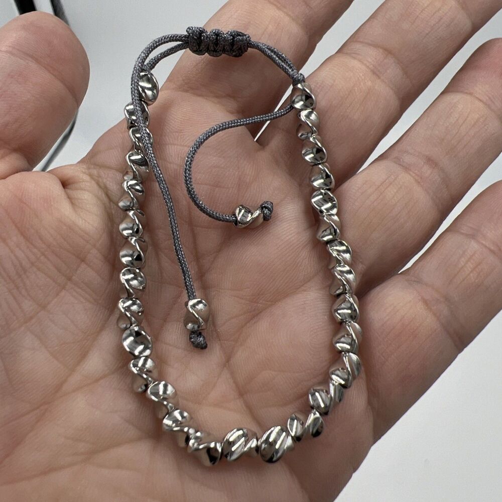 New Macrame Bracelet Men Women Adjustable Heavy Silver Plated Beads Minimalist